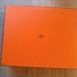 Hermès Orange Box with Tissue Paper and Ribbons size 13.6 x 11.3 x 4.5 in